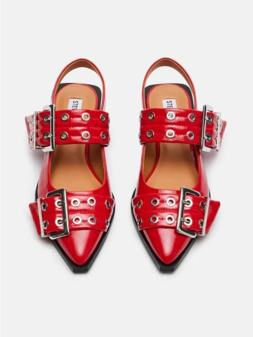 Steve Madden Red Patent Pointed-Toe Buckle Slingbacks